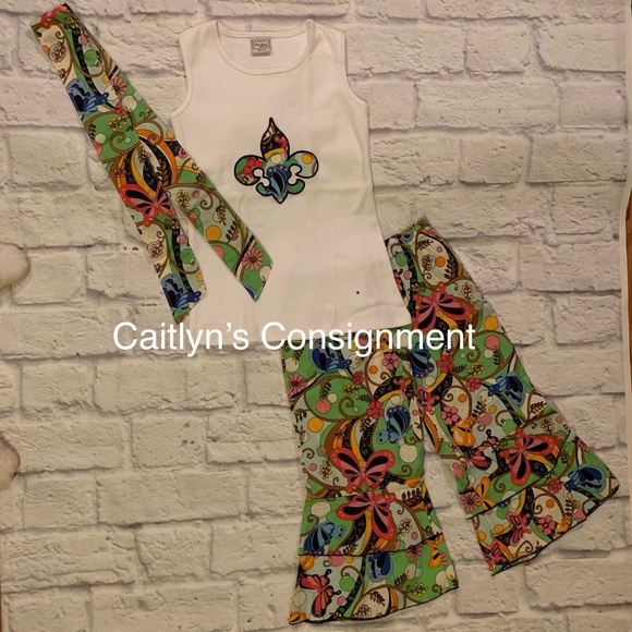 Ann Loren ‘Fleur-de-lis’ Pant Set w Headband NWOT - Picture 1 of 3